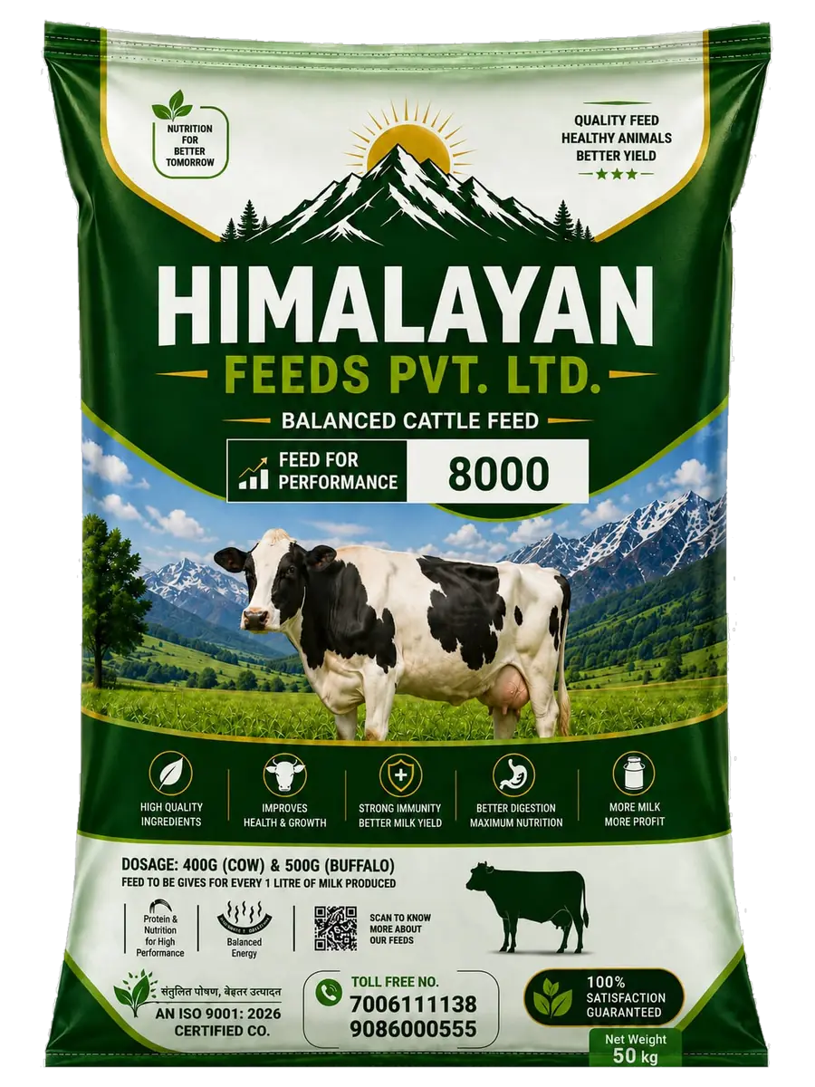 Himalayan Feeds 8000 — balanced cattle feed, 50 kg bag