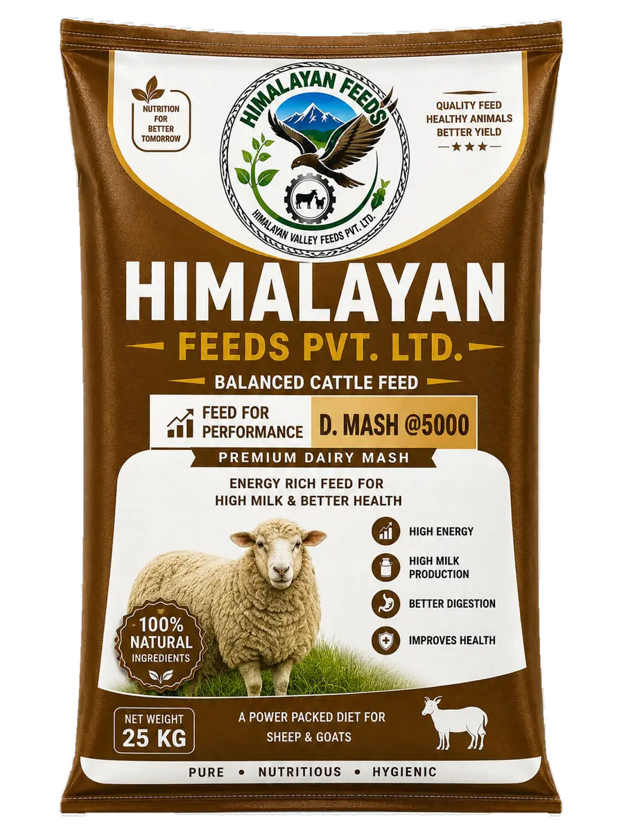 Himalayan Feeds D. Mash @5000 — premium dairy mash for sheep and goats, 25 kg bag