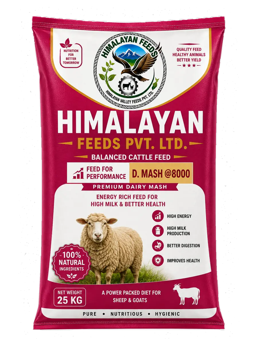 Himalayan Feeds D. Mash @8000 — premium dairy mash for sheep and goats, 25 kg bag