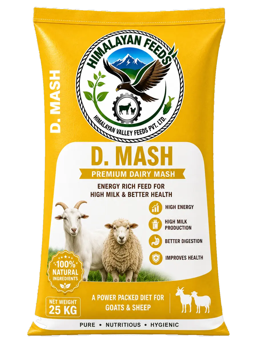 Himalayan Feeds D. Mash — premium dairy mash for sheep and goats, 25 kg bag