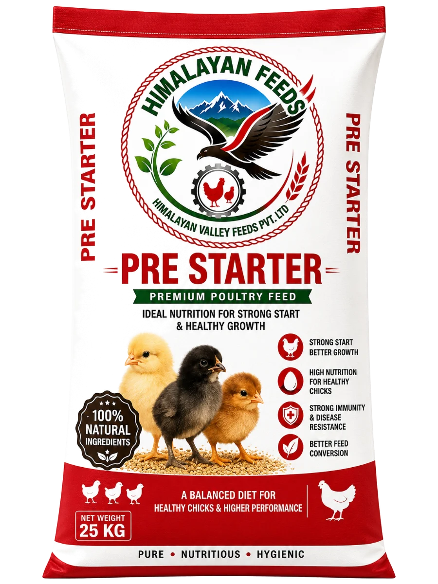 Himalayan Feeds Pre Starter — premium poultry feed, 25 kg bag